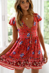 Orange Red Floral Print Valentina Dress