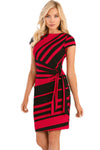 Red Black Stripe Knot Sheath Dress
