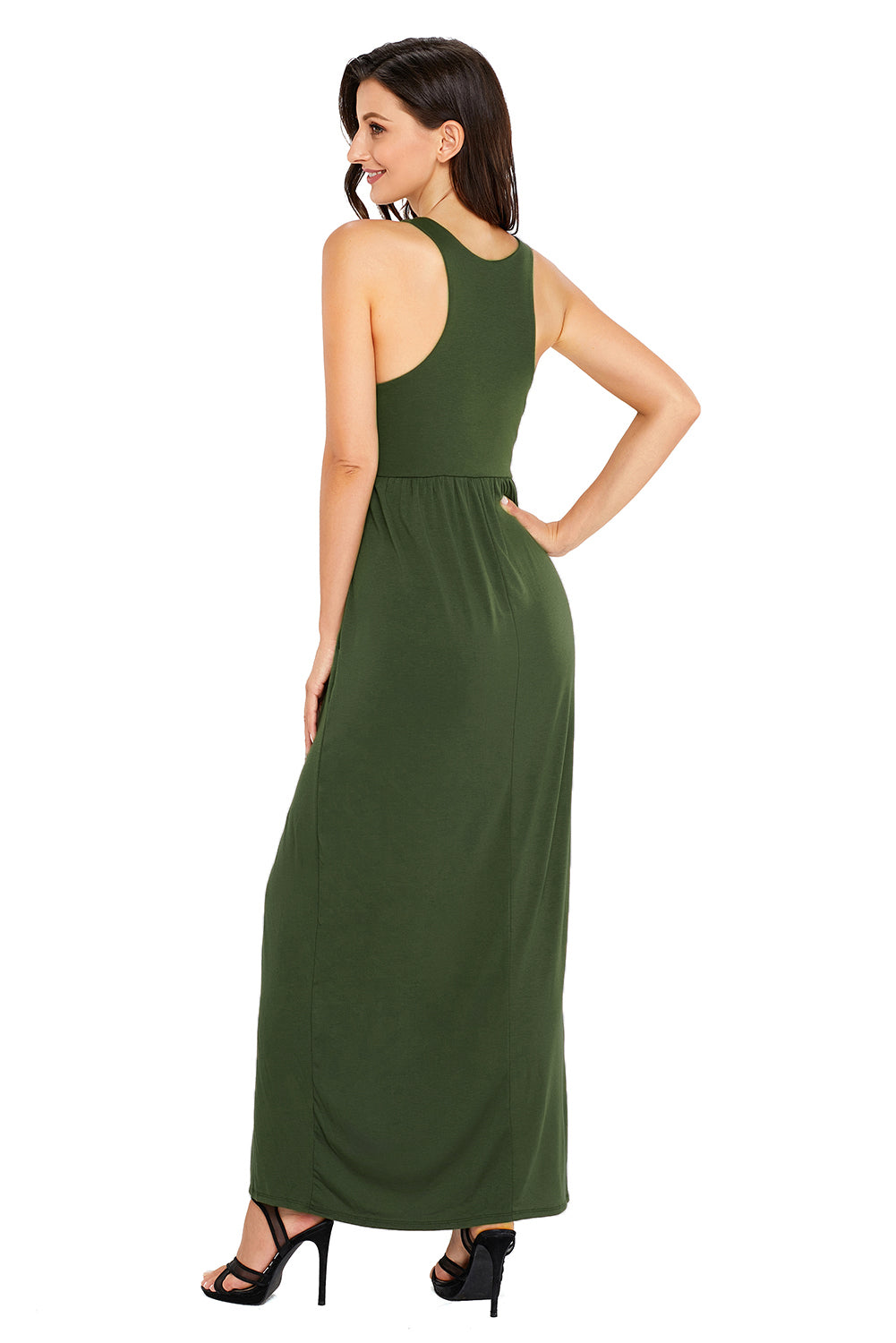 Green Racerback Maxi Dress with Pockets