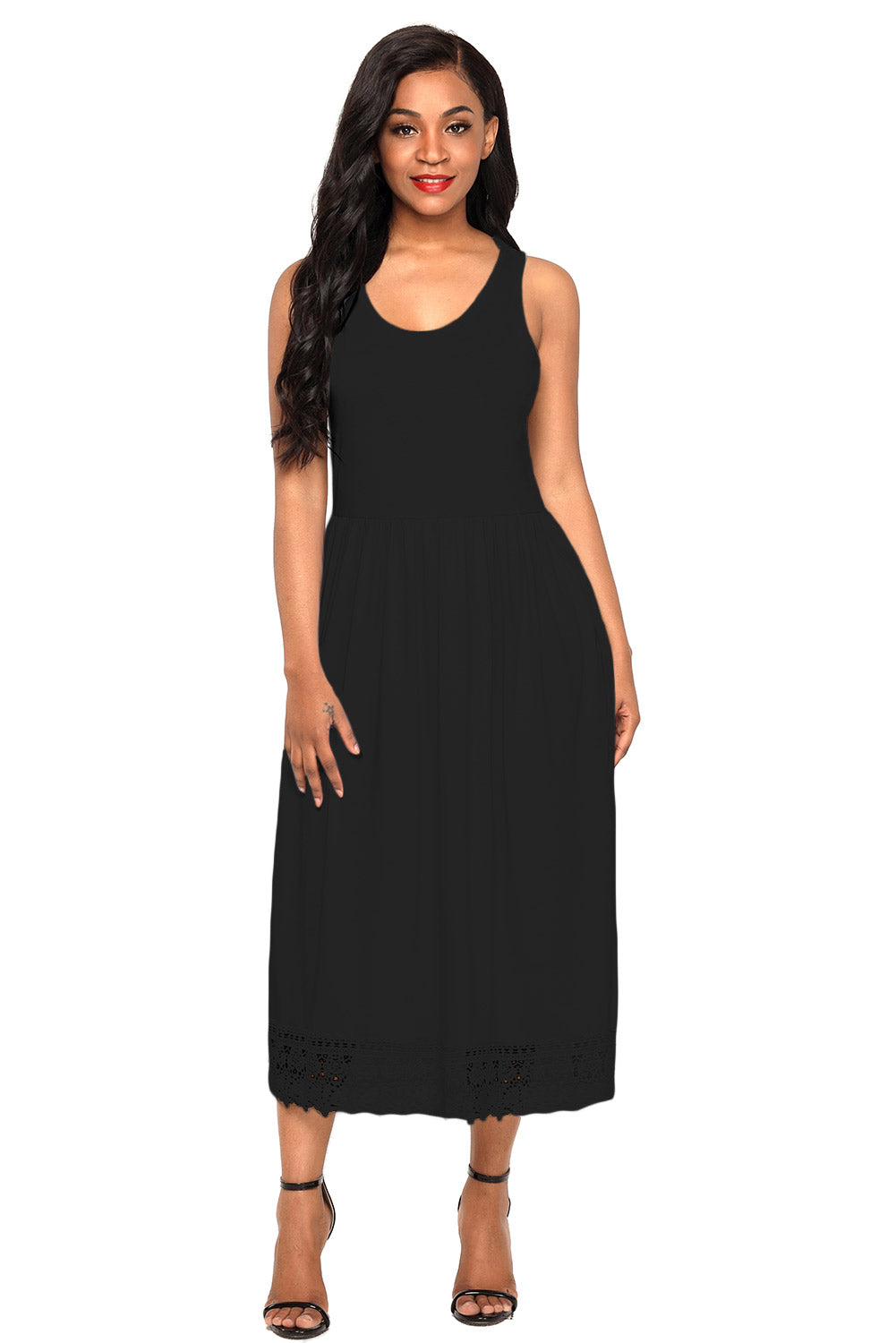 Black Bohemian Lace Hem Slip Dress