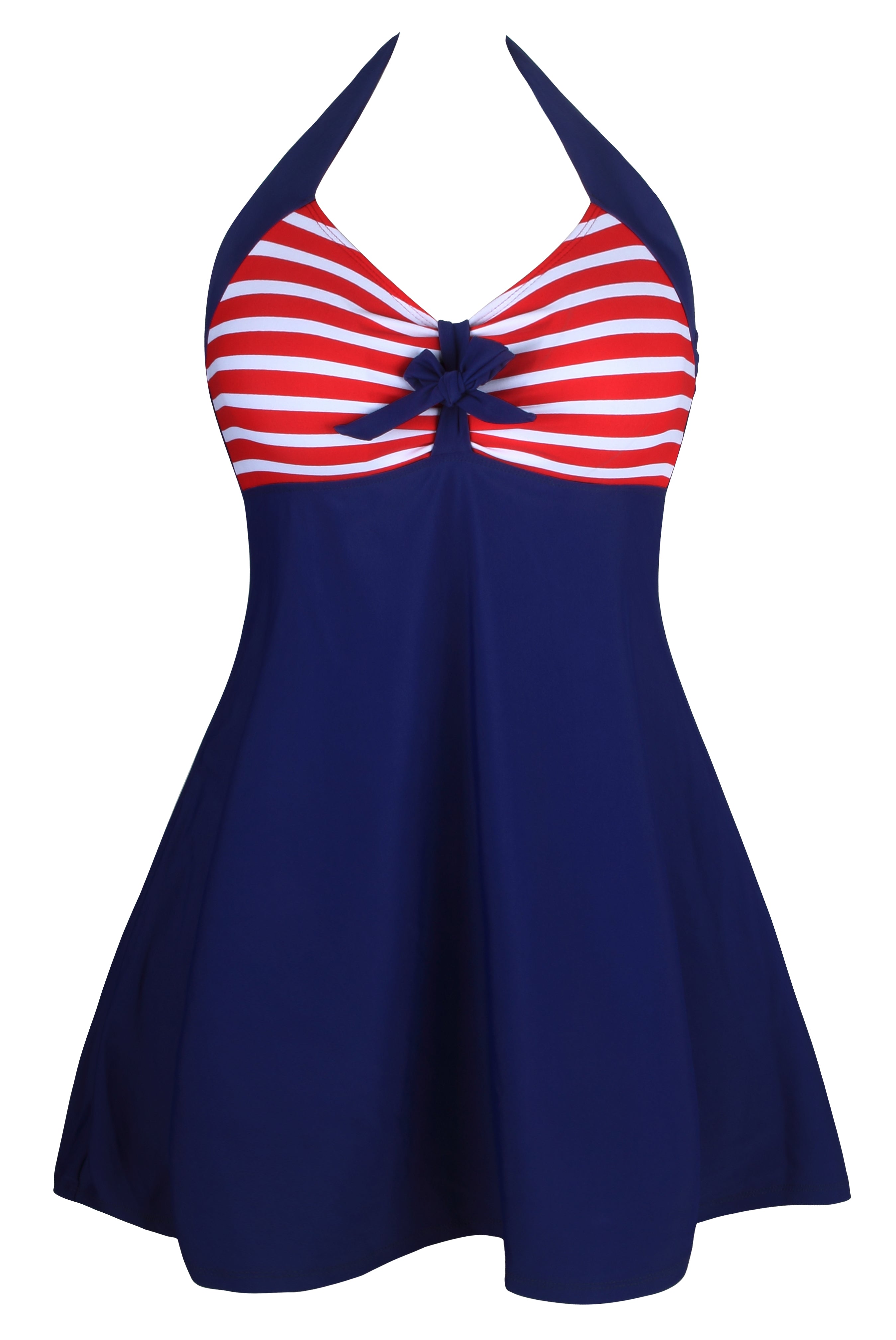 Red White Stripes Black Navy One-piece Swimdress