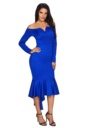 Navy Blue Off Shoulder Long Sleeve Mermaid Dress