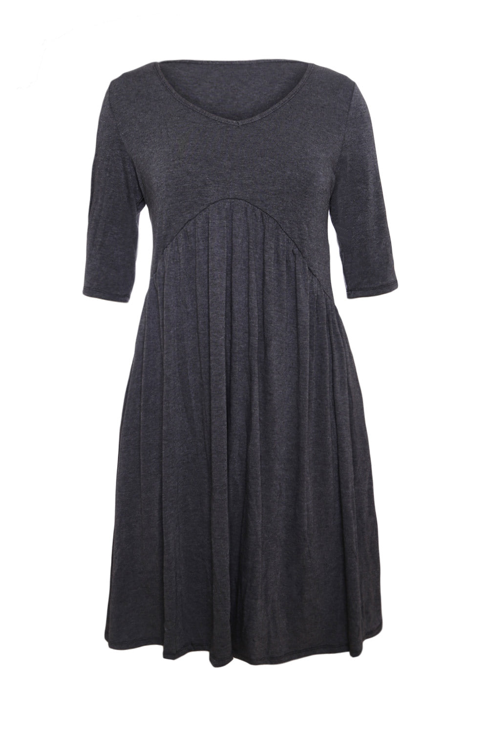 Gray 3/4 Sleeve Draped Swing Dress