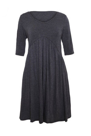 Gray 3/4 Sleeve Draped Swing Dress