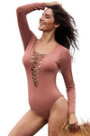 Pink Sexy Lace up High Cut One Piece Swimsuit