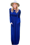 Blue Long Sleeve High Waist Maxi Jersey Dress