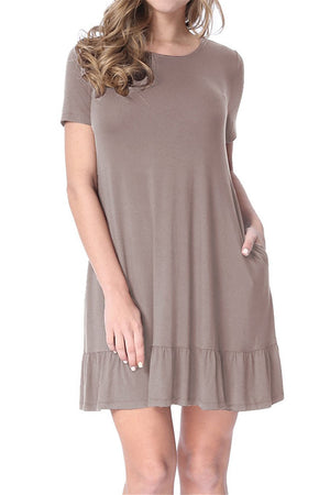 Brown Short Sleeve Draped Hemline Casual Shirt Dress