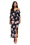Black Cold Shoulder Floral Slit Maxi Dress