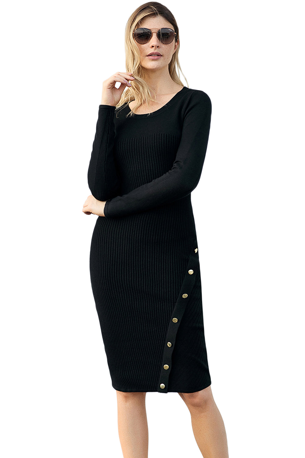 Black Button Detail Sweater Dress