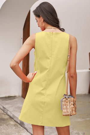 Yellow Buttoned Pockets Sleeveless Dress