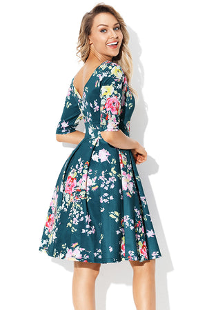 Jasper Vintage Style Floral Half Sleeve Swing Dress
