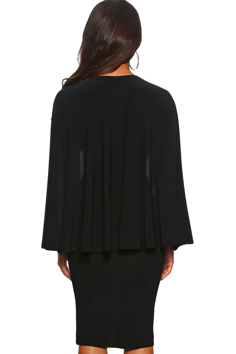 Black Manhattan Moment Cape Wrap Front Midi Dress