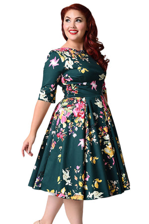 Jasper Vintage Style Floral Half Sleeve Swing Dress