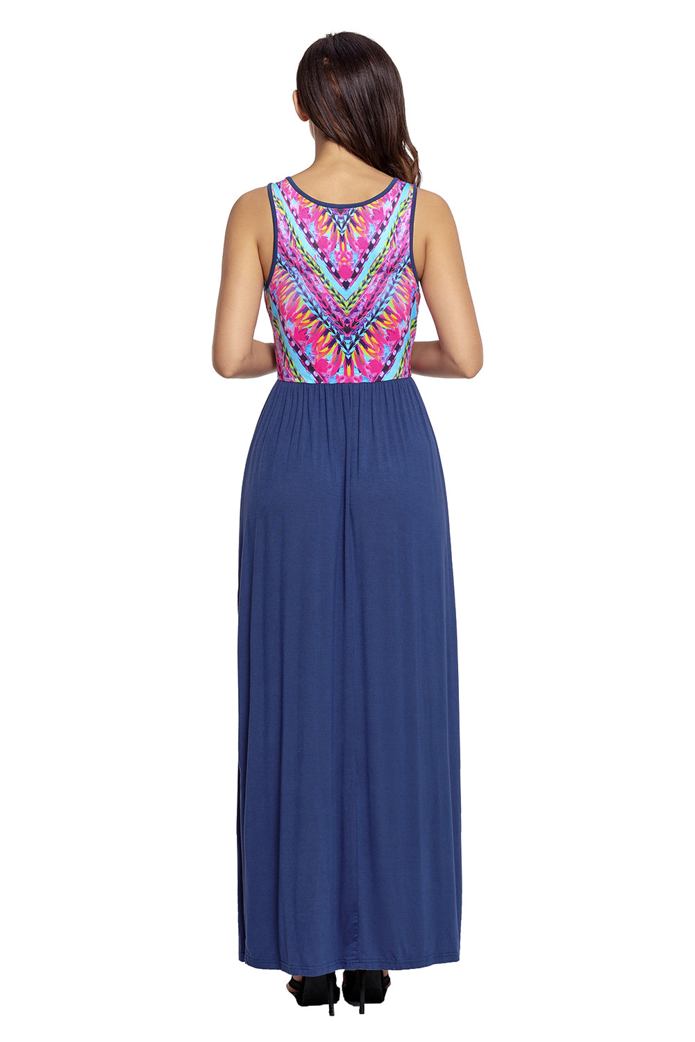 Stylish Tribal Print Sleeveless Navy Maxi Dress