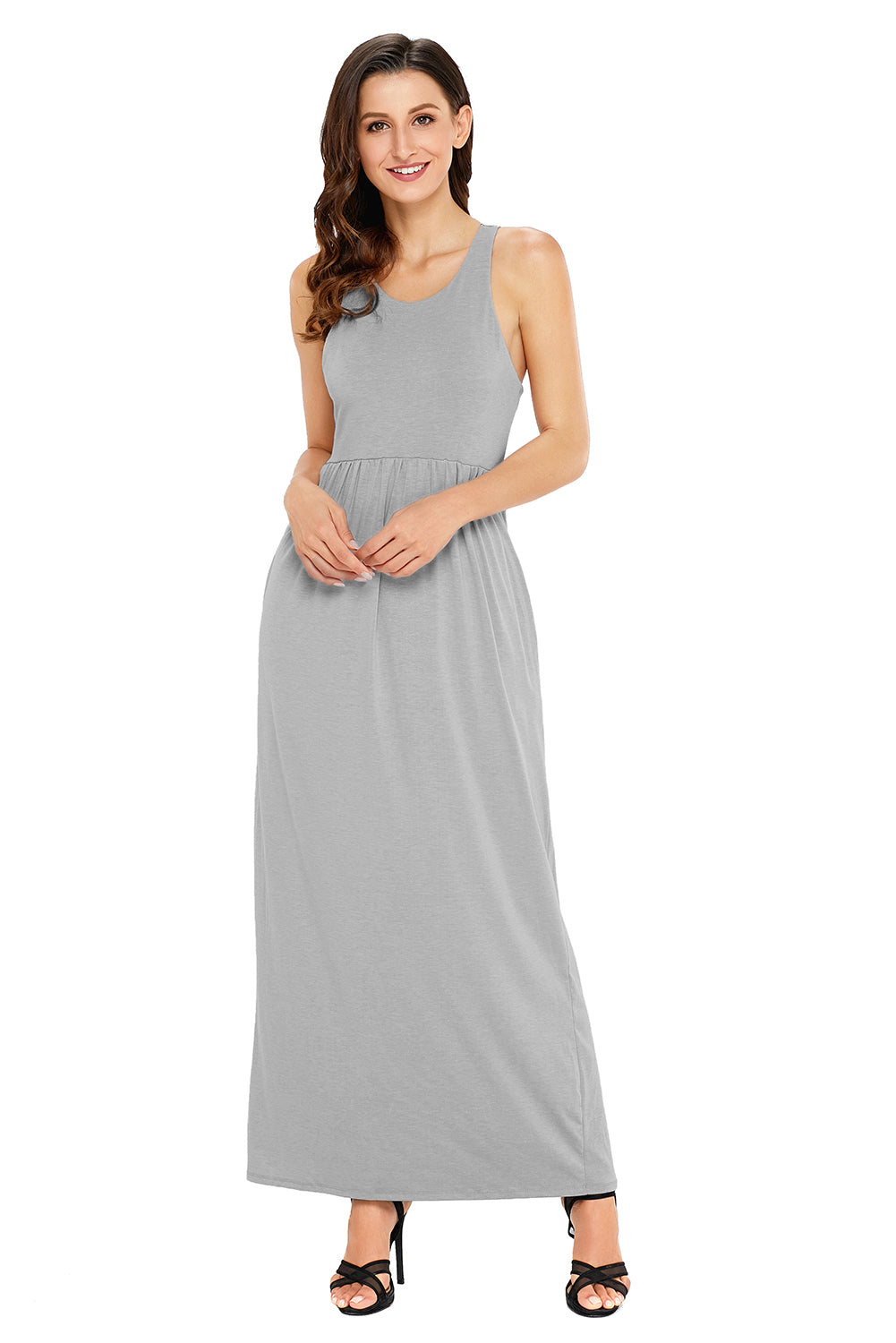 Grey Racerback Maxi Dress with Pockets