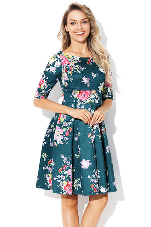 Jasper Vintage Style Floral Half Sleeve Swing Dress