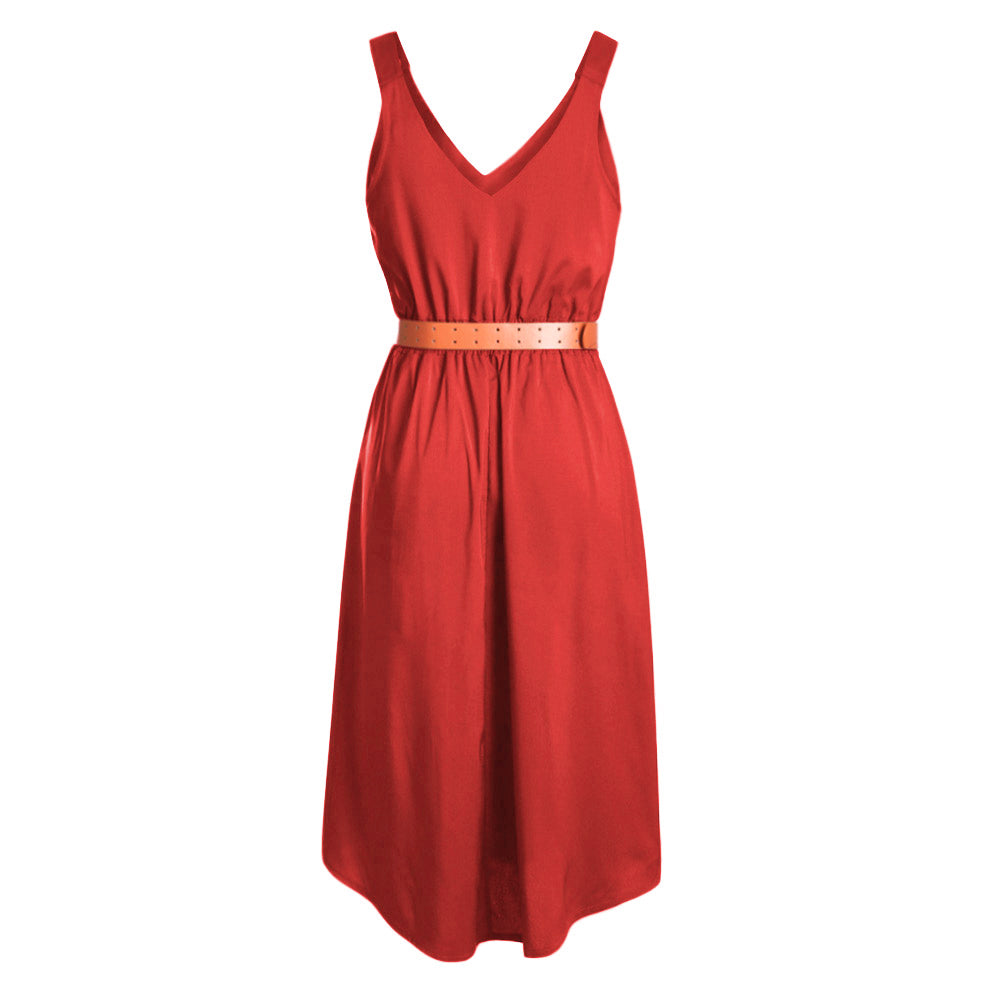 Red V Neck A-line Sundress