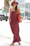 Red Bohemian Bandeau Floral Print Maxi Dress