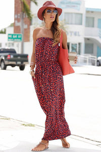 Red Bohemian Bandeau Floral Print Maxi Dress