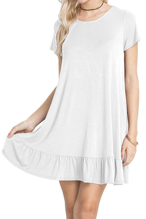 White Short Sleeve Draped Hemline Casual Shirt Dress
