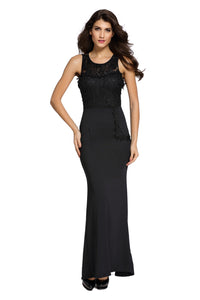 Lace Embellished Sleeveless Maxi Evening Dress