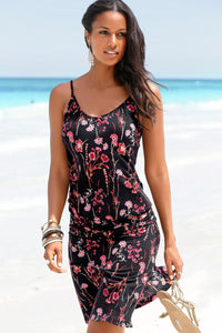 Red Blooming Flower Print Summer Slip Dress