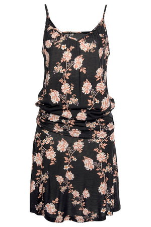 Black Blooming Flower Print Summer Slip Dress