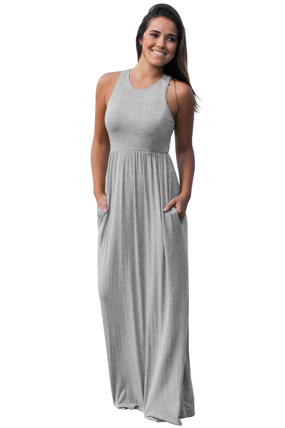 Grey Racerback Maxi Dress with Pockets