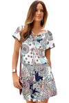 White Short Sleeve Paisley Print Dress
