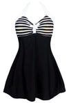 Black White Stripes Gold Trim One-piece Swimdress