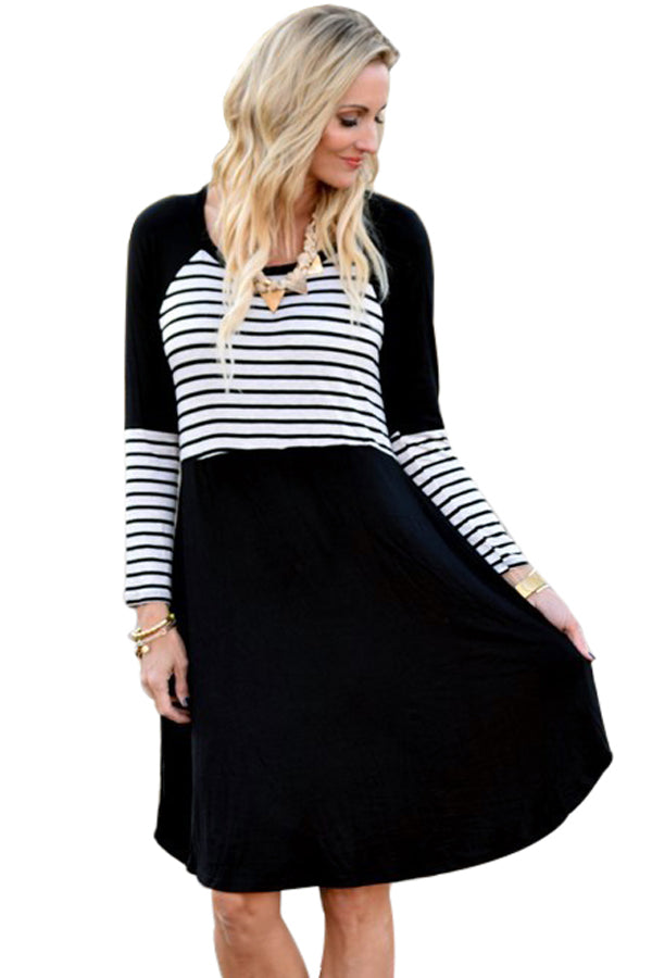 Black Chic Blocked Stripe Jersey Dress