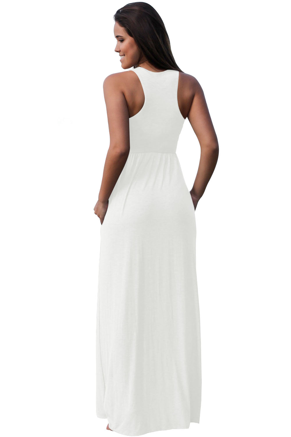 White Racerback Maxi Dress with Pockets