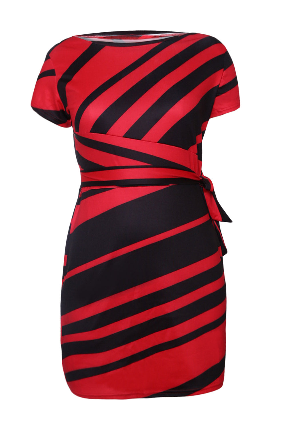 Red Black Stripe Knot Sheath Dress