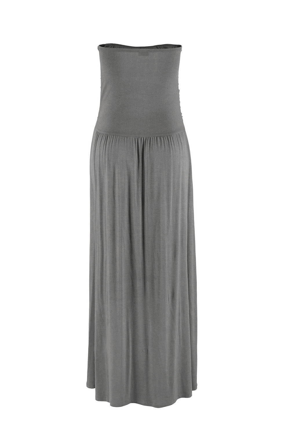 Gray Strapless Bodice Empire Waist Maxi Dress