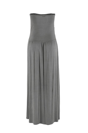 Gray Strapless Bodice Empire Waist Maxi Dress