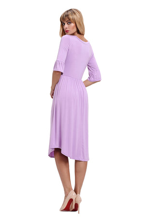 Purple Ruffle Sleeve Midi Jersey Dress