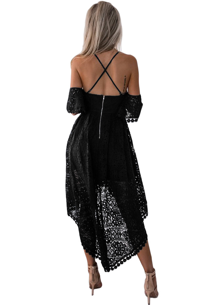 Black Backless Off Shoulder High Low Prom Party Dress