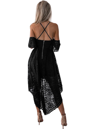 Black Backless Off Shoulder High Low Prom Party Dress