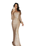 Apricot Sequin Fringe Sleeve Party Maxi Evening Dress