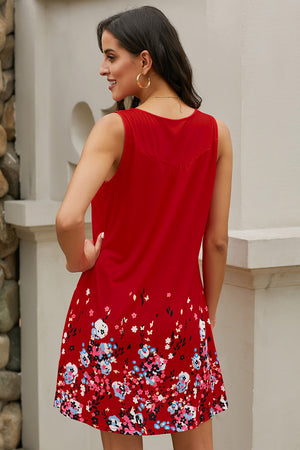 Red Crew Neck A-Line Daily Beach Floral Dress