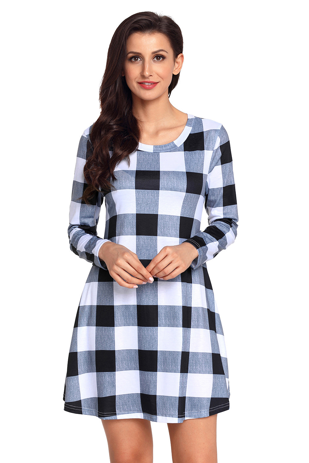 Black White Plaid Mini Dress
