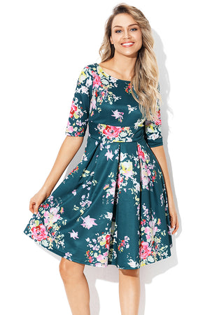 Jasper Vintage Style Floral Half Sleeve Swing Dress