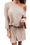 Khaki Off The Shoulder Knit Sweater Dress