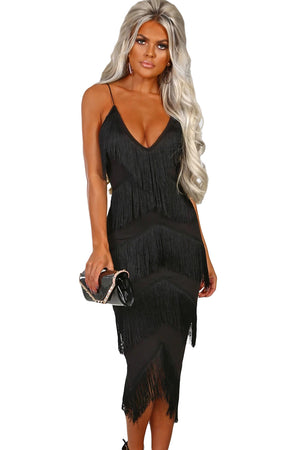 Black Tassel Bodycon Midi Dress