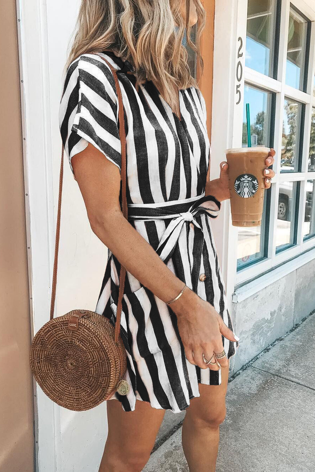 Black Fashion Stripe Short Sleeve Casual Dress