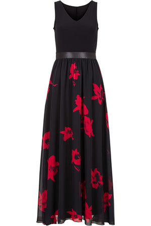 Black & Red Floral Mesh Skirt Sleeveless Maxi Dress
