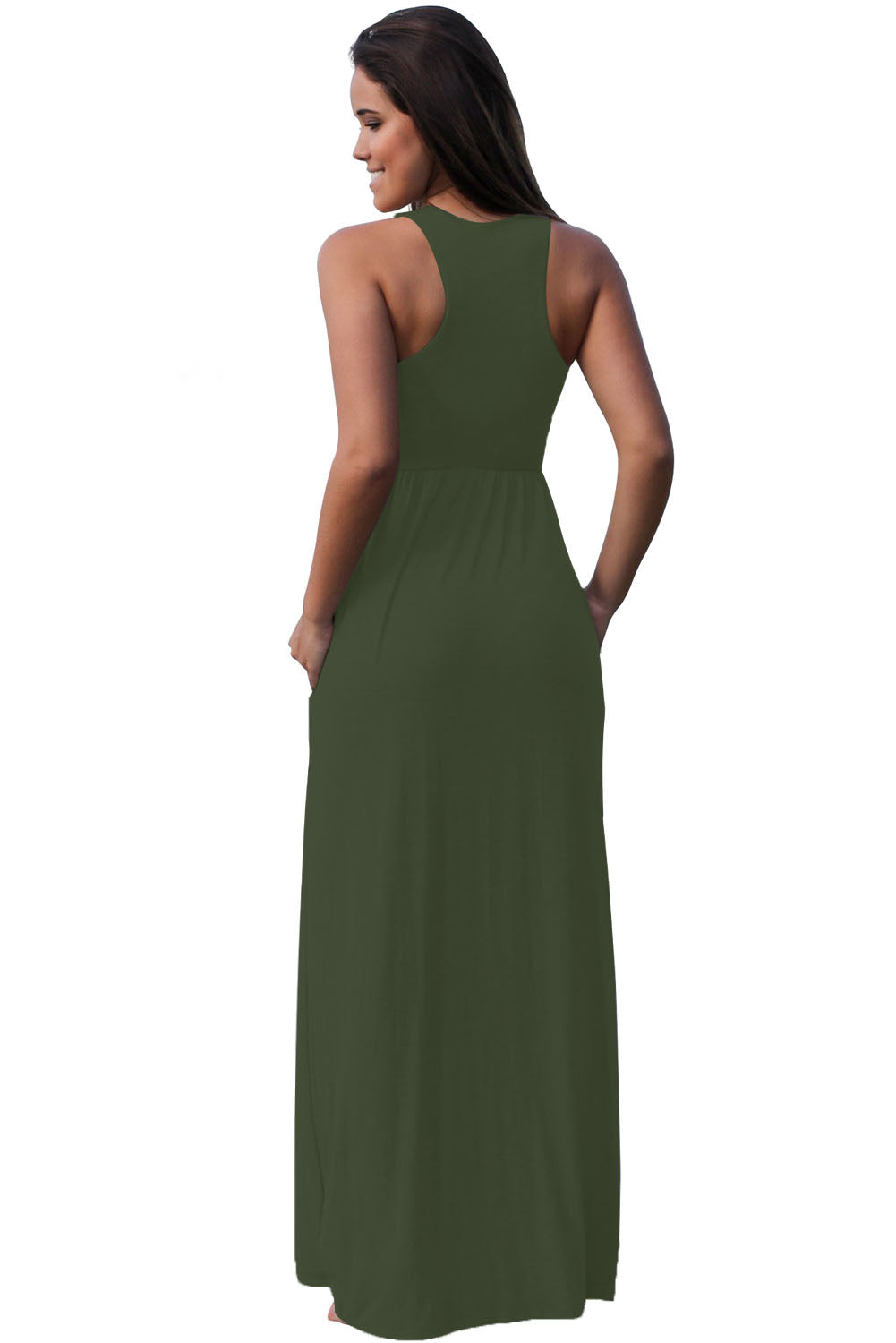 Green Racerback Maxi Dress with Pockets