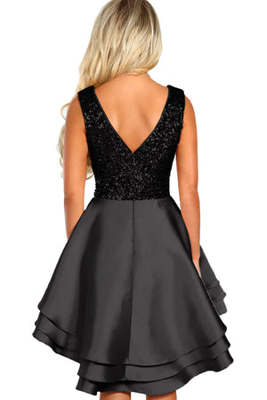 Heart Broken Black Gold Sequin Multi Layer Skater Dress