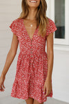 Red Floral Print Valentina Dress