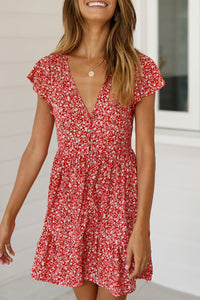 Red Floral Print Valentina Dress